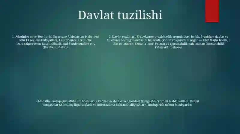 O‘Zbekiston Respublikasining Ma’Muriy-Hududiy Va Davlat Tuzilishi 4