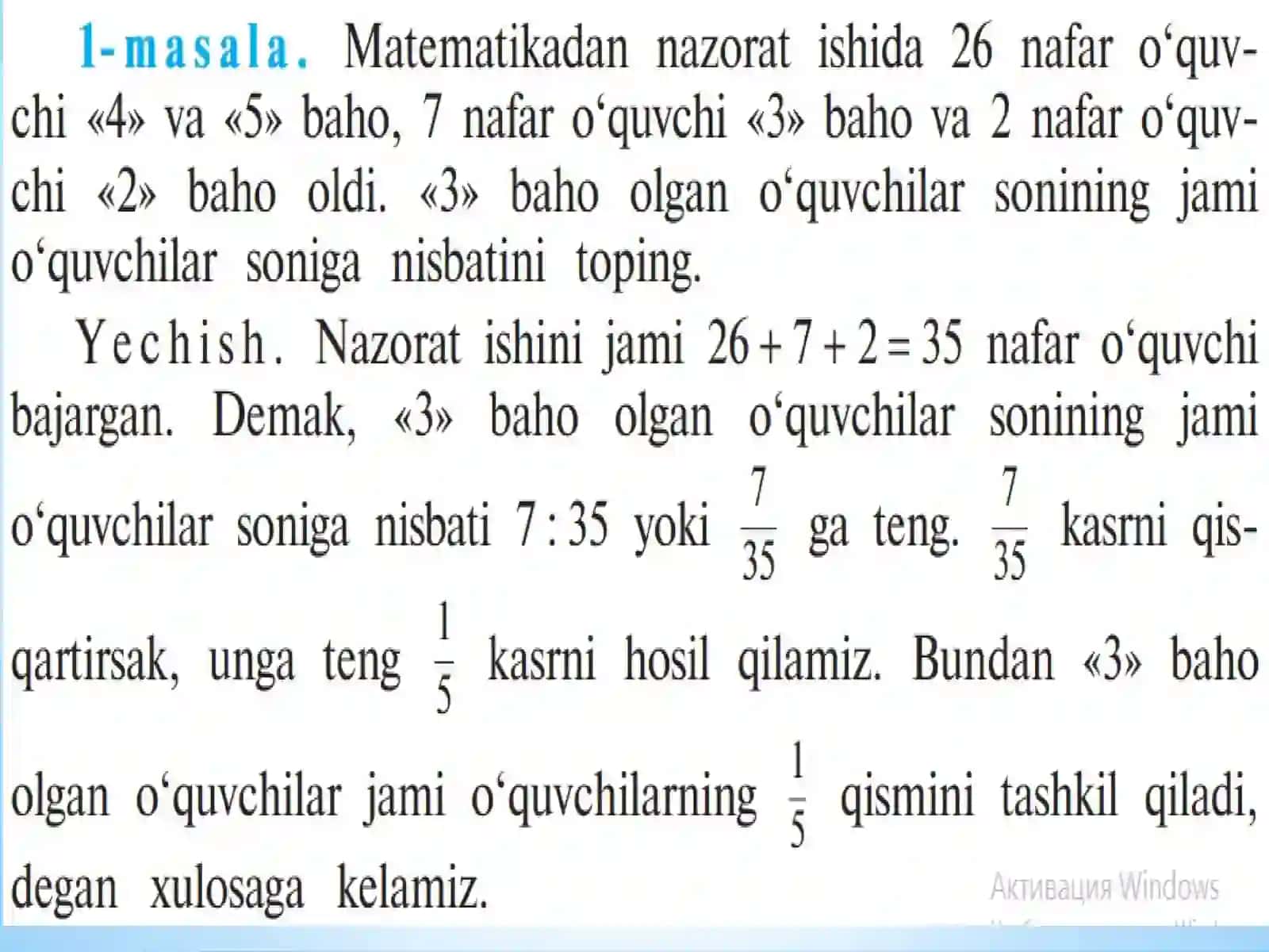 3-NISBAT VA PROPORSIYAFOIZLAR VA UNGA DOIR MASALALAR YECHISHNI O’RGANISH 4