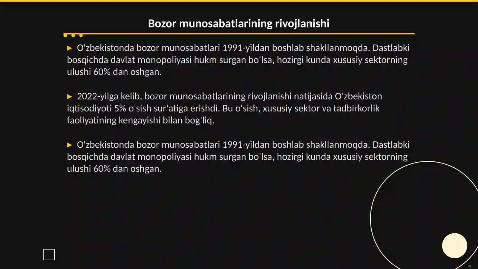 Iqtisodiy islohotlar huquqiy asoslarining va bozor munosabatlari 4