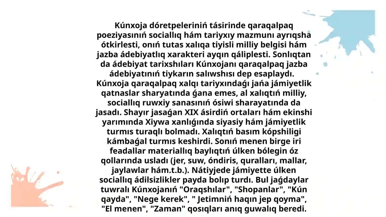 Berdaq atındaģı QMU Tariyx fakulteti Tariyx baģdarı 3-A kurs studenti Saparniyazov Ajiniyazdıń Qaraqalpaq ádebiyatı 4