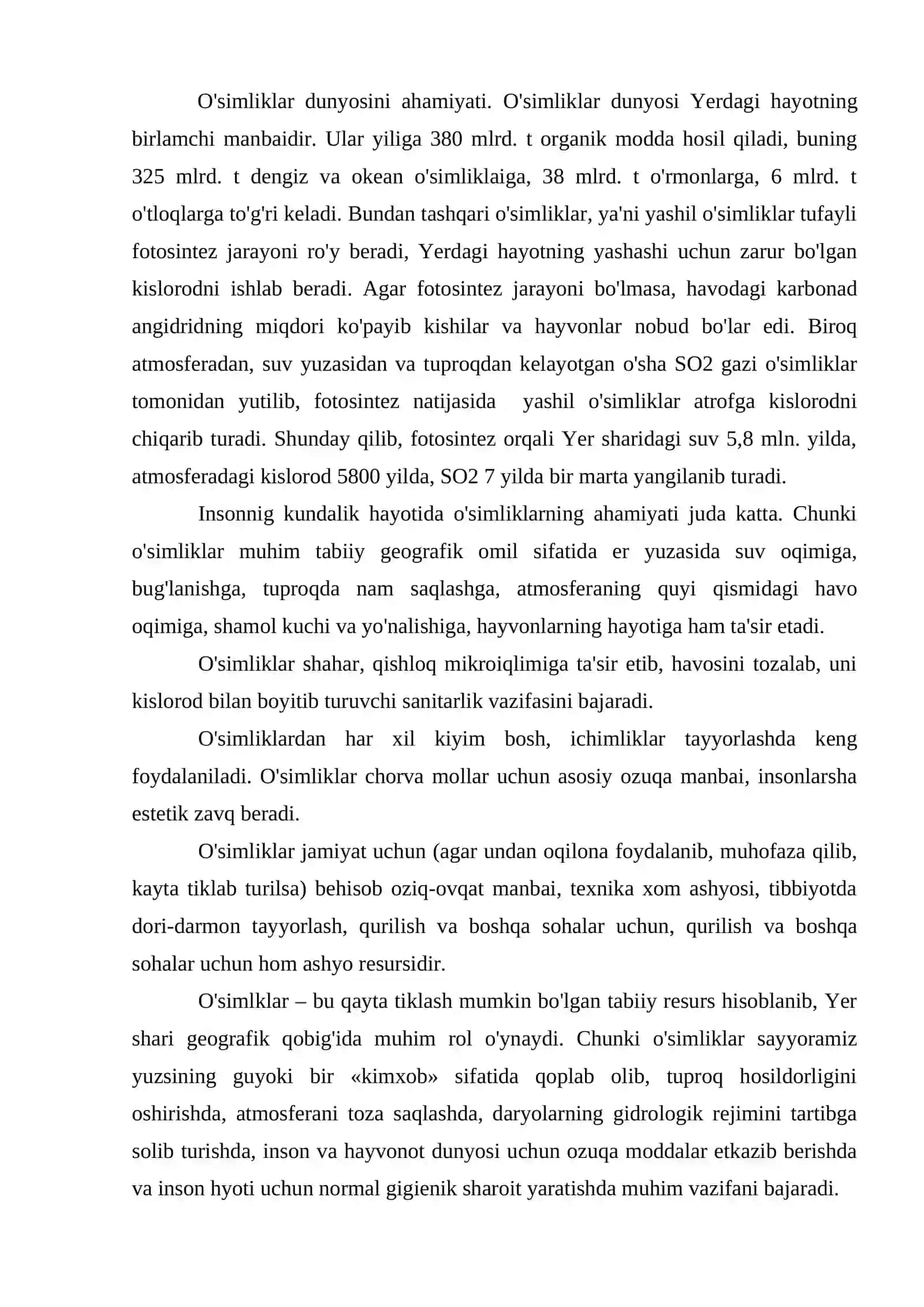 O`simliklarning tabiatda tutgan o`rni va uni muhofaza qilish masalasi 4