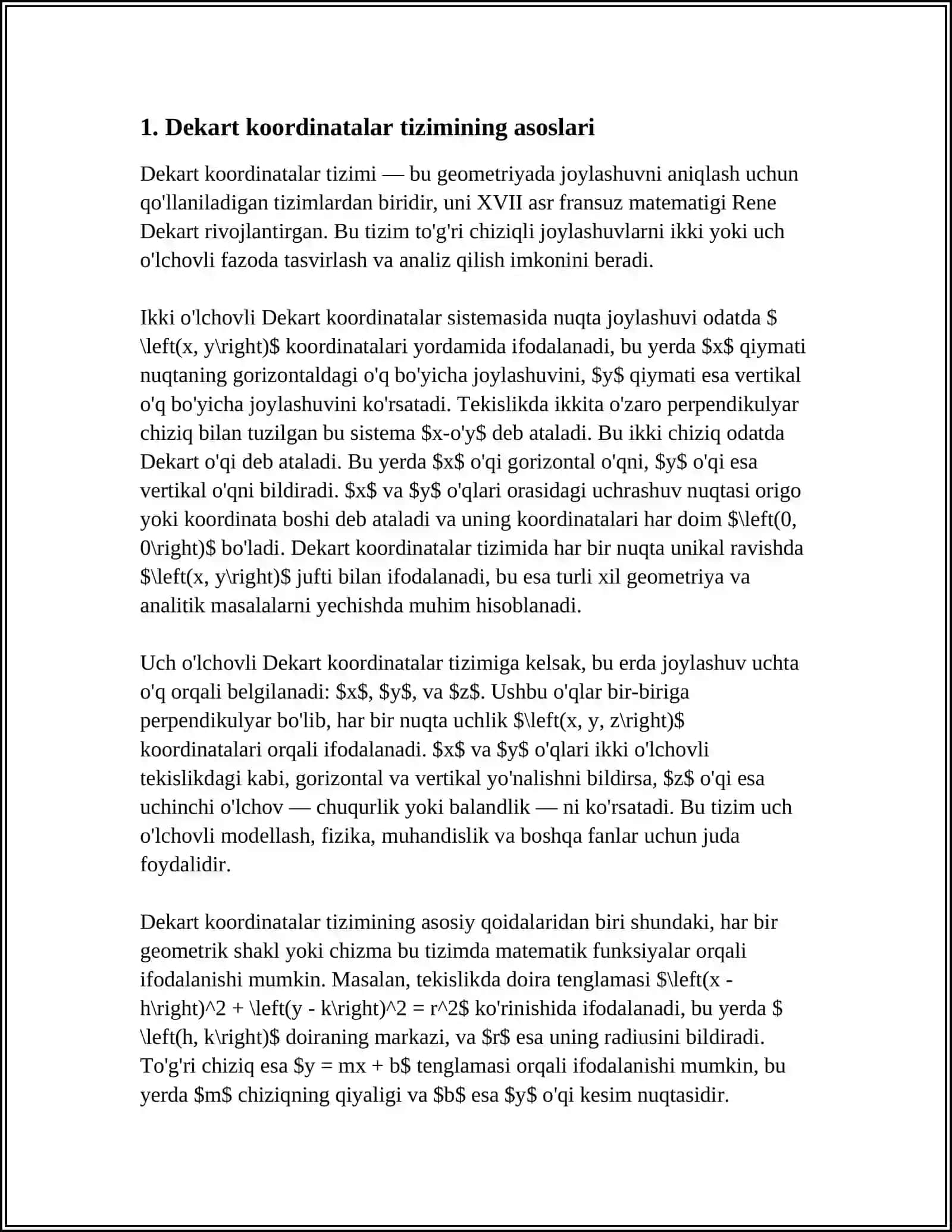 TEKISLIKDA VA FAZODA DEKART KOORDINATALAR SISTEMASI 4