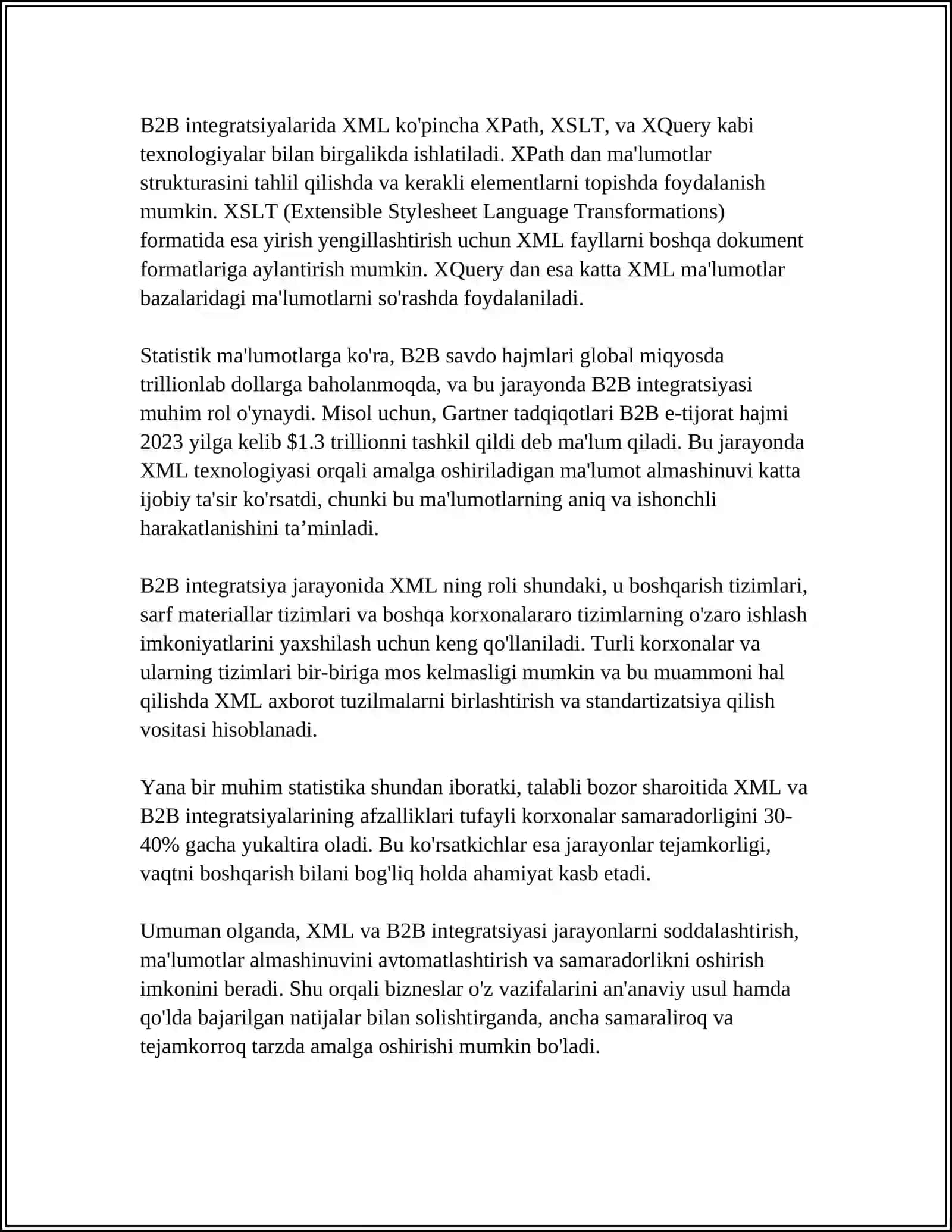 XML STANDARTI HTML DAN USTUN BO'LGAN BIZNESDAN BIZNESGA QANDAY FOYDA KELTIRADI 4