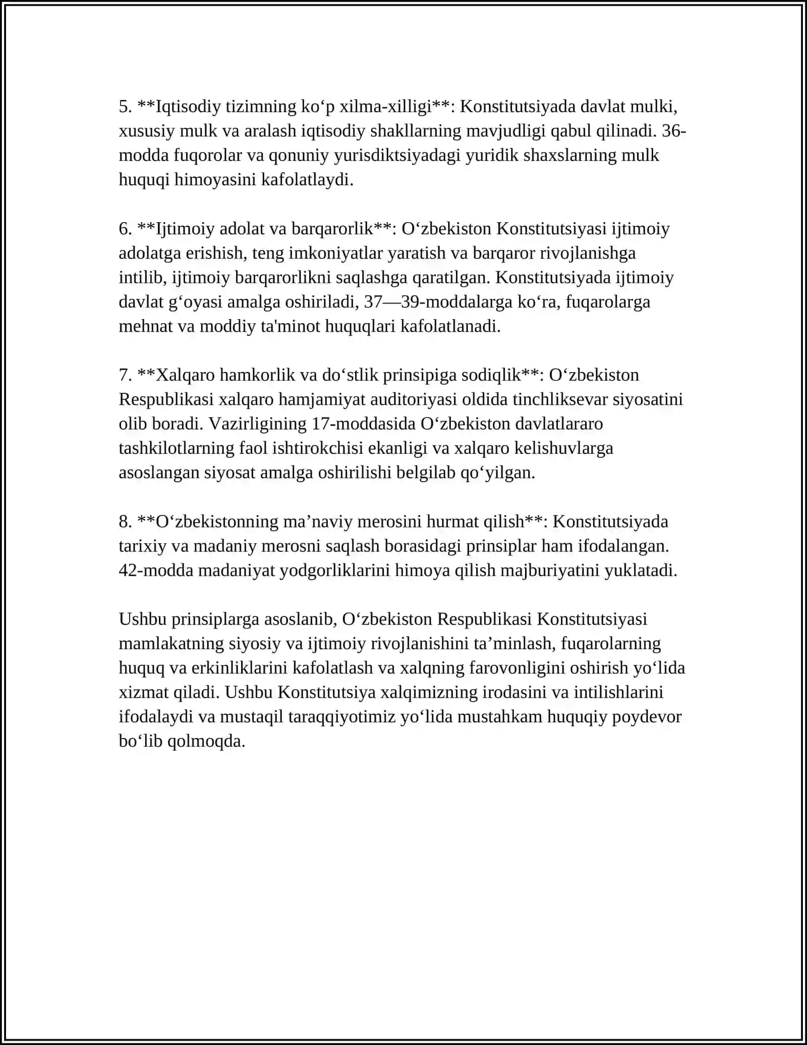 UZBEKISTON RESPUBLIKASINING KONSTUTSIYASIDA INSON HUQUQLARI VA QONUNCHILIK MASALASI 4