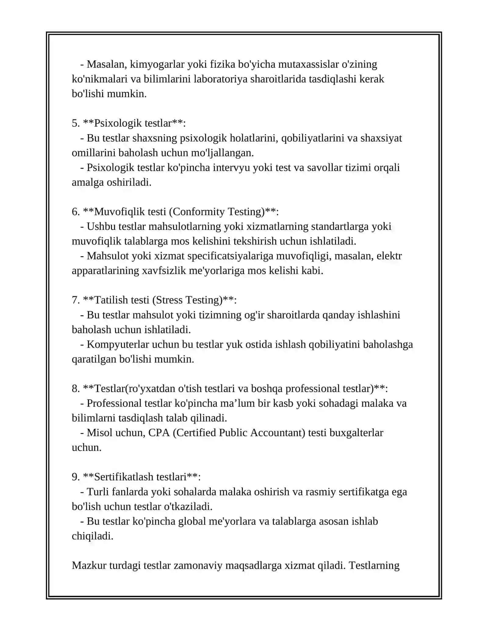 TEST TURLARI 4