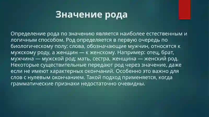 Определение рода имён существительных по значению и окончанию 4