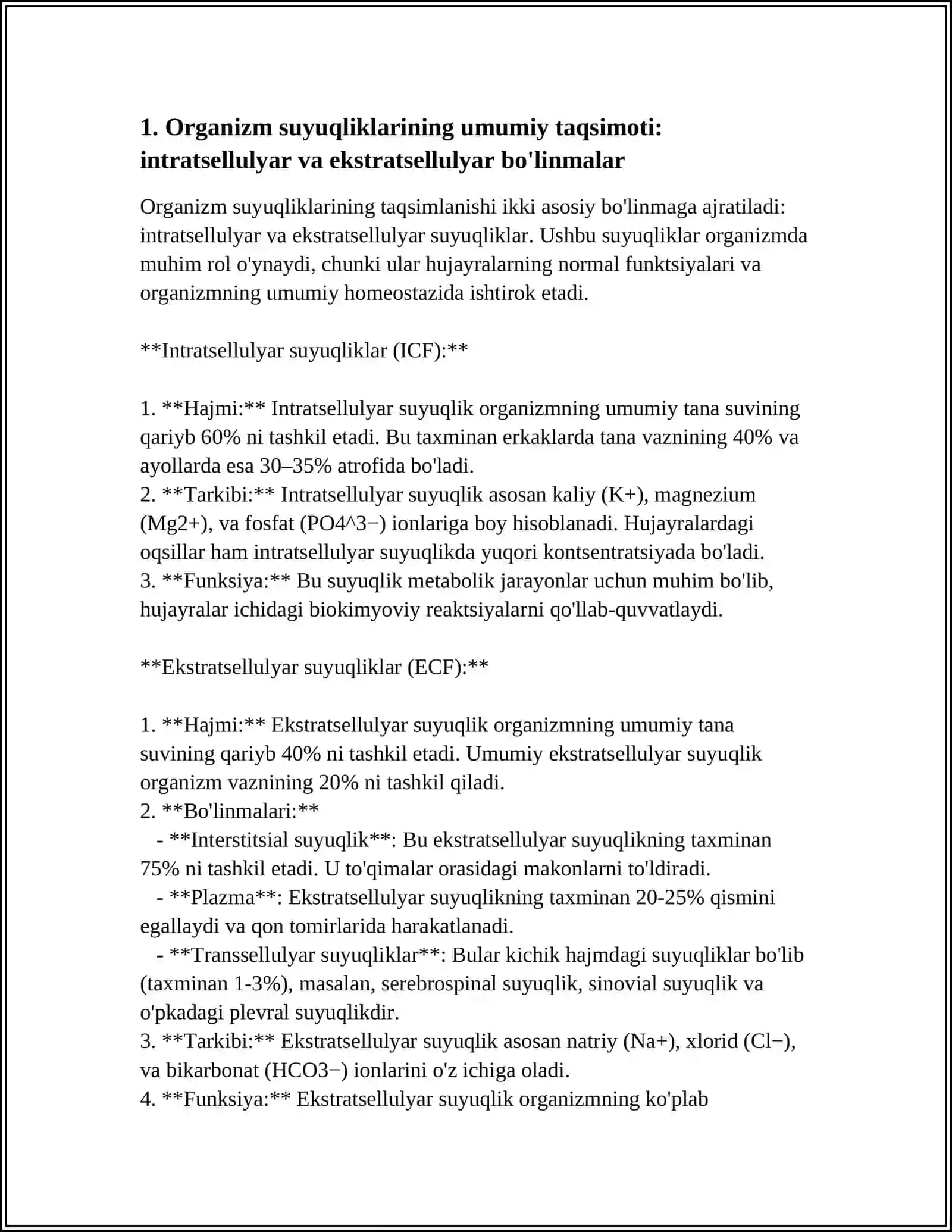 ORGANIZMNING BIOLOGIYA SUYUQLIKLARI: ELEKTROLIT VA NOELEKTROLIT KOʻRINISHIDA 4