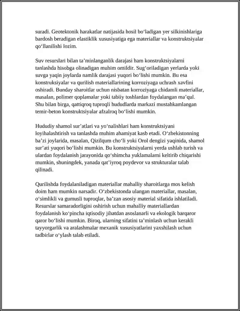 O'ZBEKISTON RESPUBLIKASI XUDDUDIY SHAROITDAN KELIB CHIQIB YO'TO'SHAMASI KANISTURIKSIYALATNI TANLASH TAMOYINLATI 4