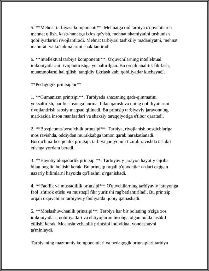 Tarbiyaning mazmuniy komponentlari va pedagogik printsiplari 4
