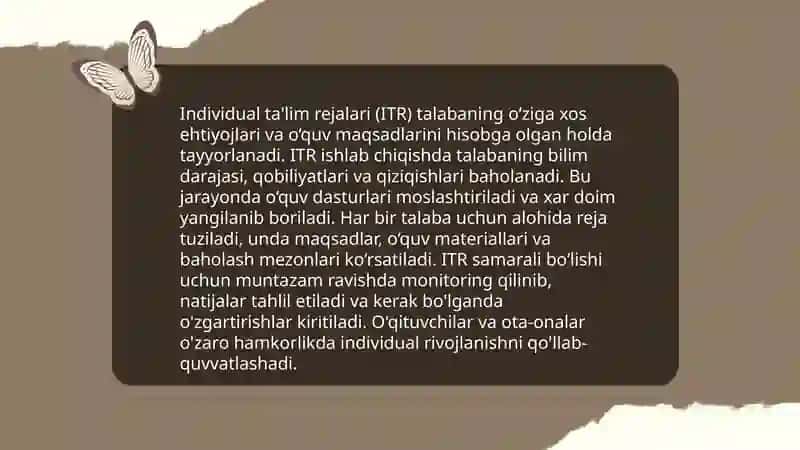 Ta'lim tashkilotlarida alohida ta'lim ehtiyojlari bo'lgan bolalarni ta'lim olishini qo'llab quvvatlash texnologiyalari 4