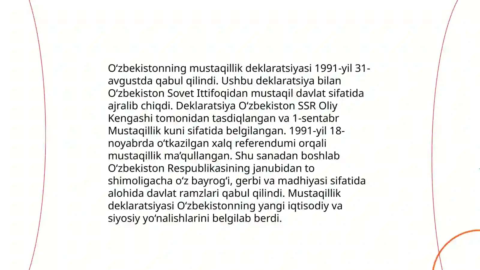 Mustaqillikning e'lon qilinishi va O'zbekiston Respublikasining tashkil topishi 4