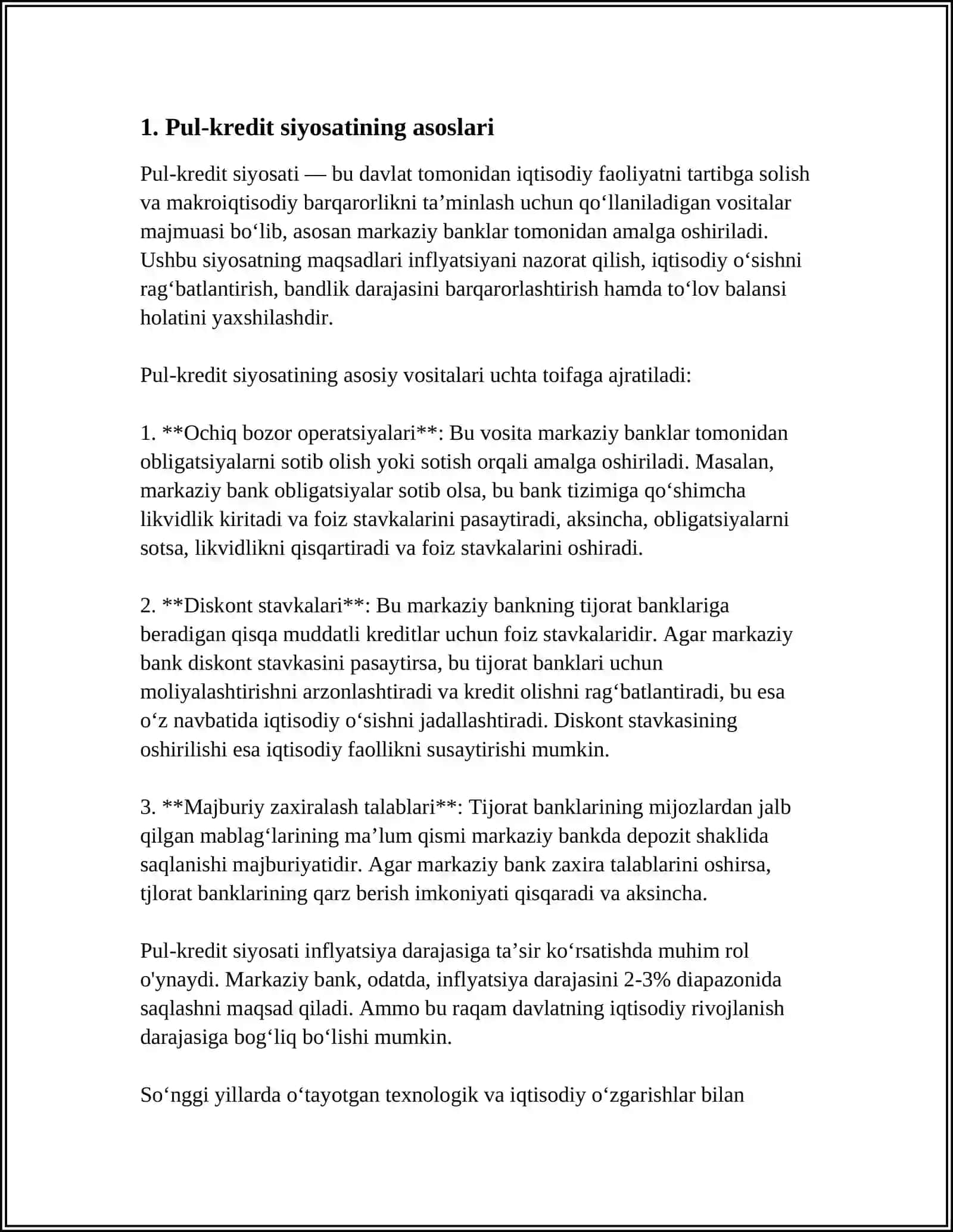 IQTISODIYOTDA PUL-KREDIT SIYOSATI VA UNDAGI ÒZGARIWLAR 4