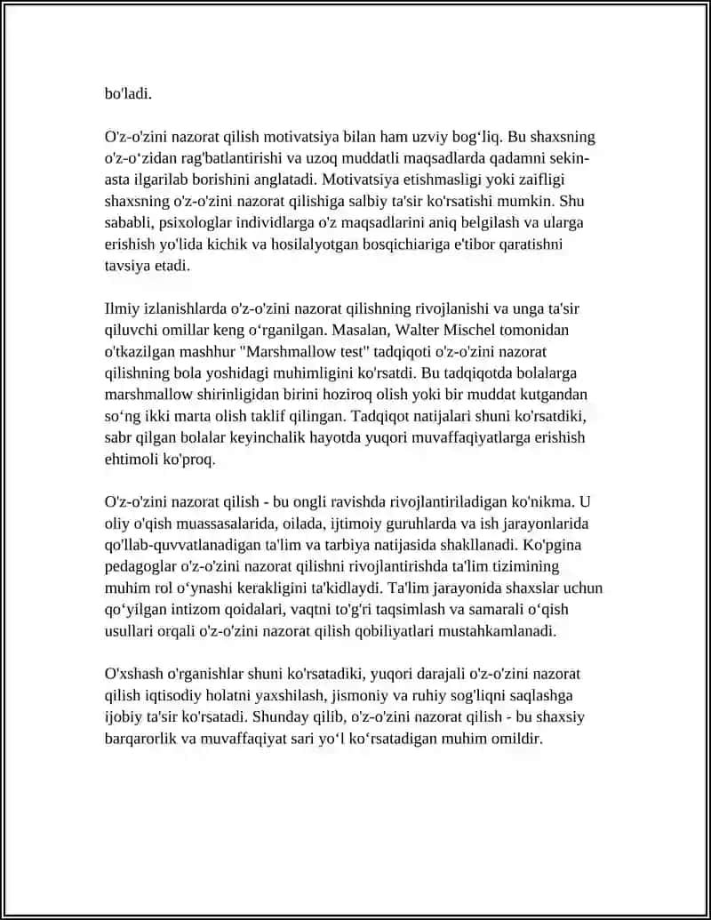 O'ZINI NAZORAT QILISH PPT 4