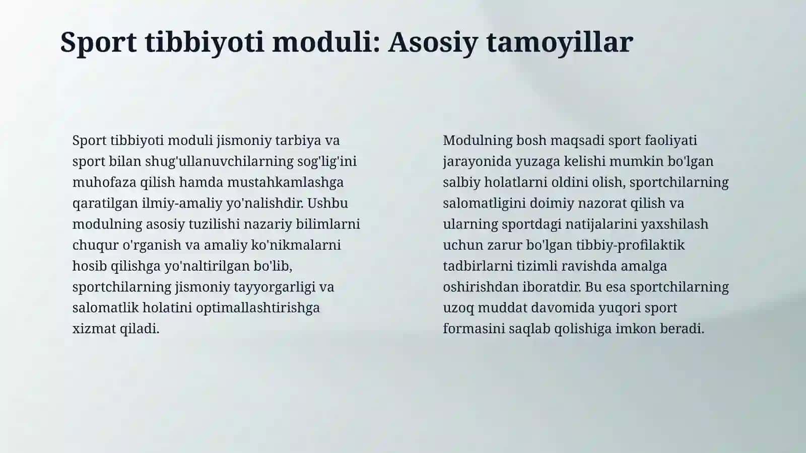 "Sport tibbiyoti"moduli, tushunchasi va vazifalari. Jismoniy 4