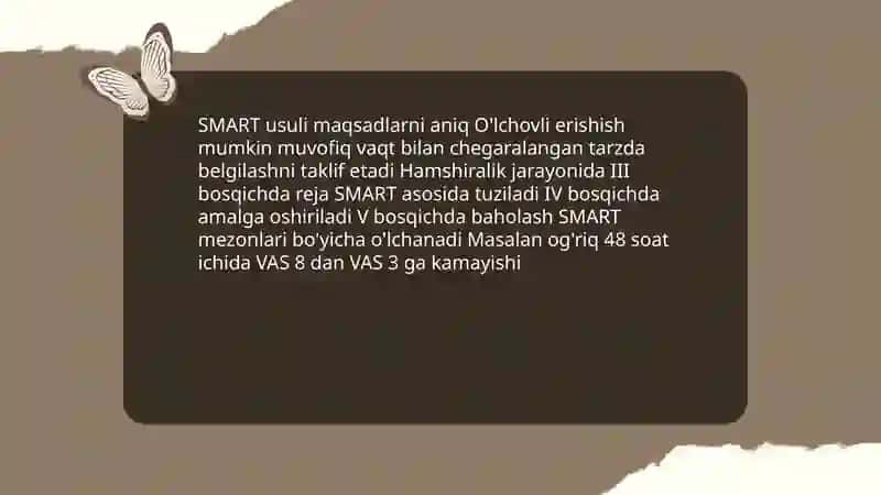 Hamshiralik jarayonining III-IV-V bosqichlari. Hamshiralik parvarish rejasini tuzish, amalga oshirish va samaradorlikni baholash 4