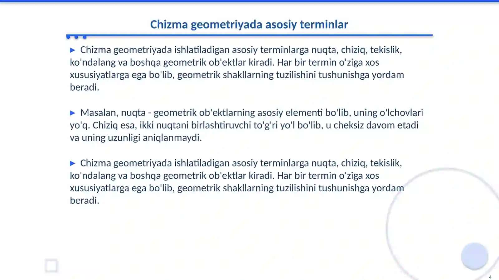 Chizma geometriya fanidagi terminlarni kelib chiqishi va tuzilishi 4