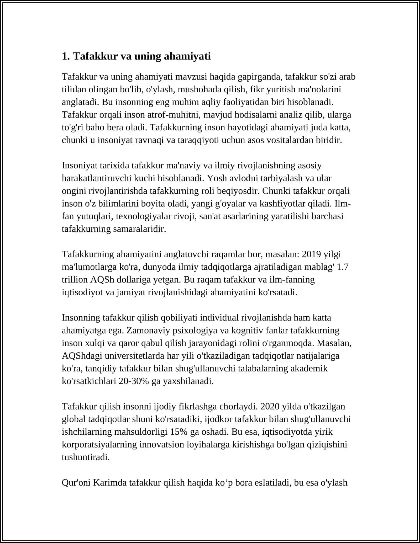 MUSTAQIL ISH Mavzu: TAFAKKUR 4