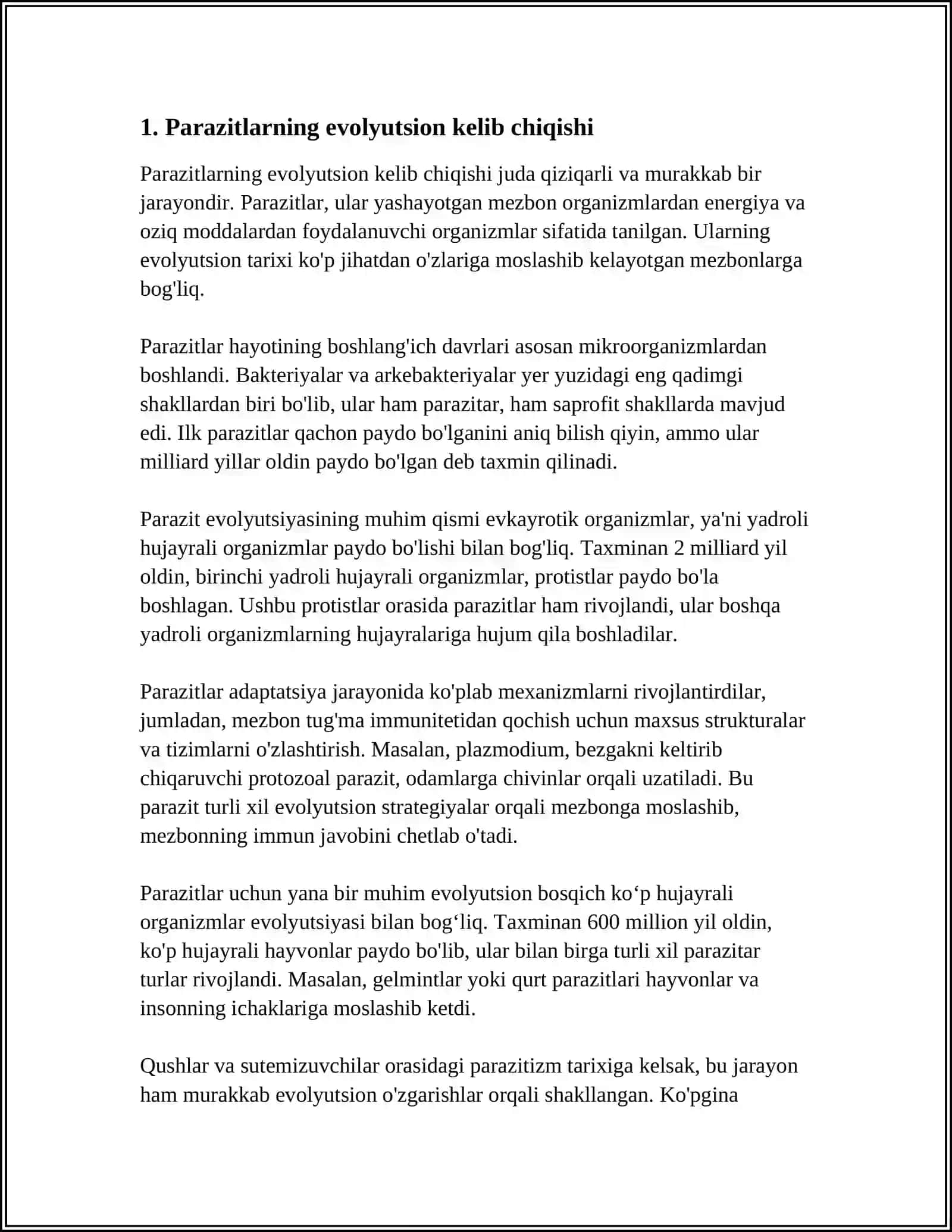 PARAZITLARNI KELIB CHIQISH EVALUTSIYANI SHAJARA DARAXTNI TUZISH. ODAM PARAZITLIK QILUVCHI HASHAROTLAR 4
