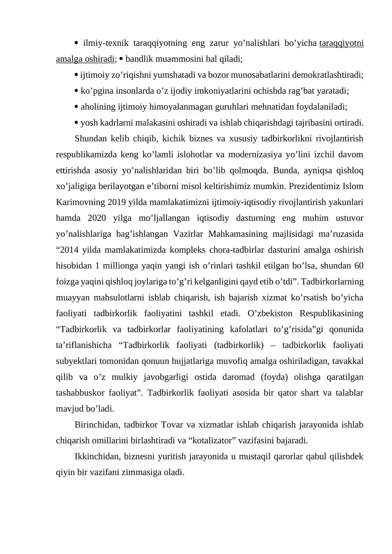 KICHIK BIZNES VA XUSUSIY TADBIRKORLIKNING AHOLINI ISH BILAN TA’MINLASH VA YANGI ISH O’RINLARINI YARATISHDAGI ROLI 4