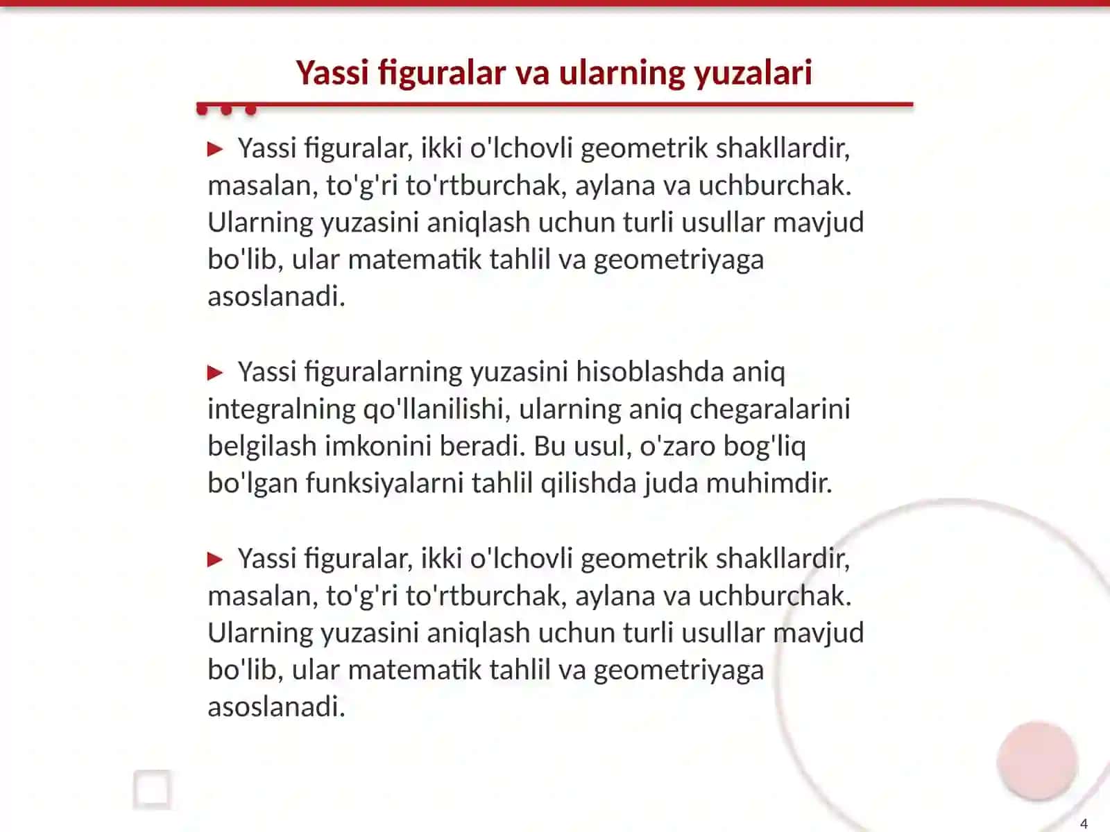 Aniq integral yordamida yassi figuralar yuzalarini hisoblash 4