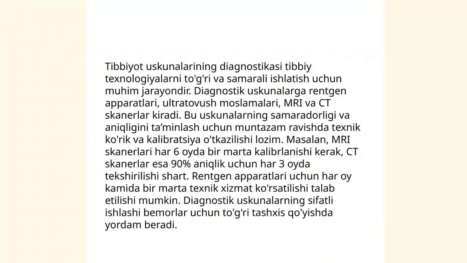 Tibbiyot diagnostika texnikasi va uskunalariga texnik xizmat ko'rsatish 4