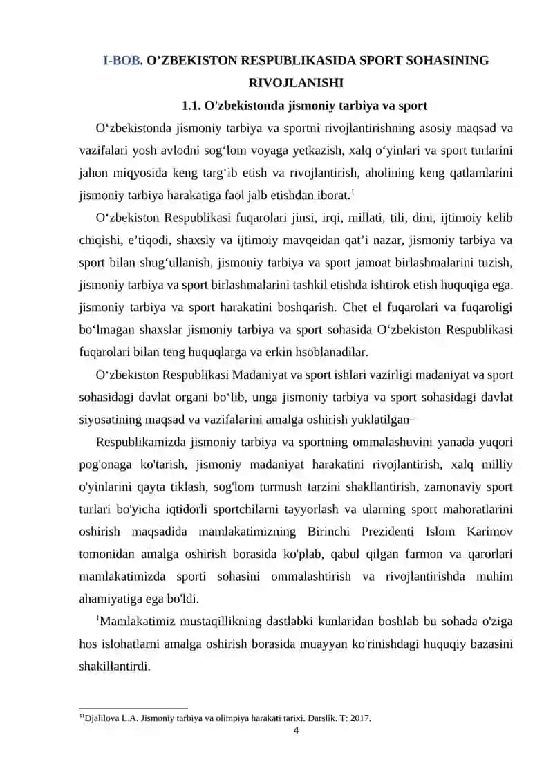 O'ZBEKISTON RESPUBLIKASI MILLIY OLIMPIYA QO'MITASINING TASHKIL TOPISHI MUNTARIJA 4