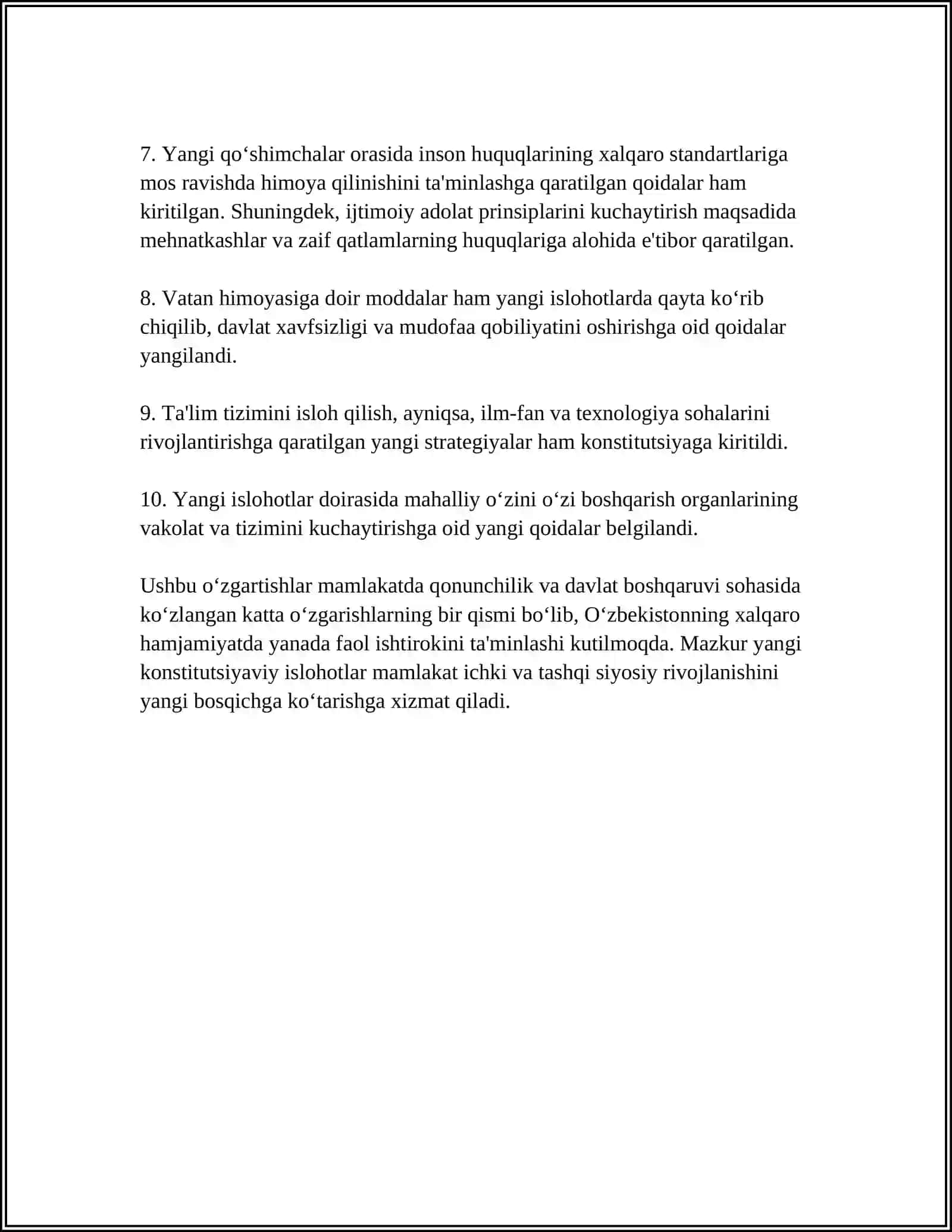 YANGI O’ZBEKISTONDA INSON HAQ HUQUQLARI VA ERKINLIKLARI KAFOLATINING YARATILISHI 4