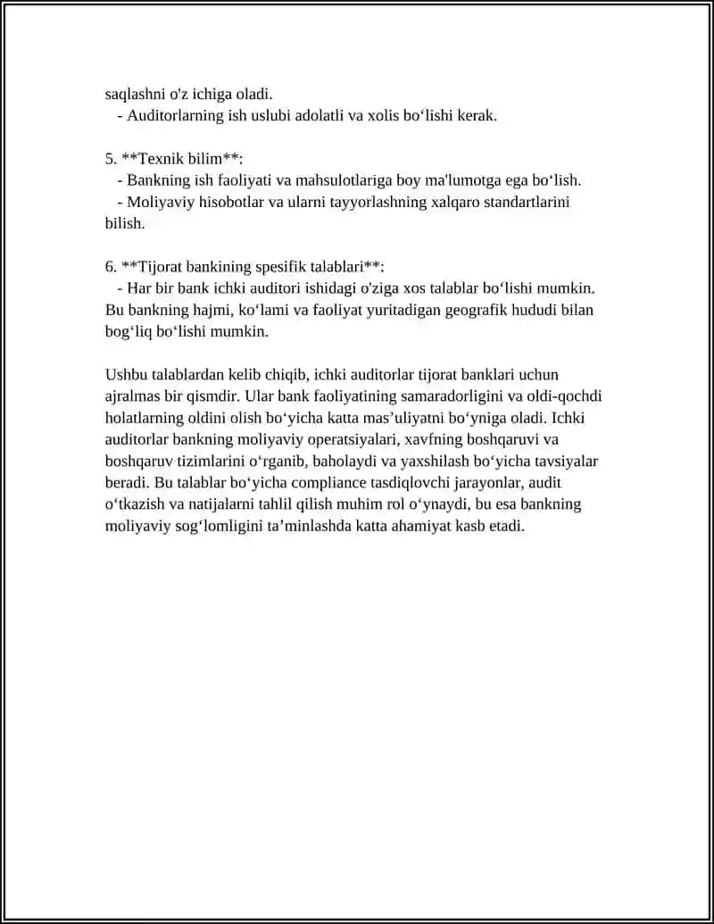 TIJORAT BANKLARI ICHKI AUDITORIGA QÒYILGAN TALABLAR 4
