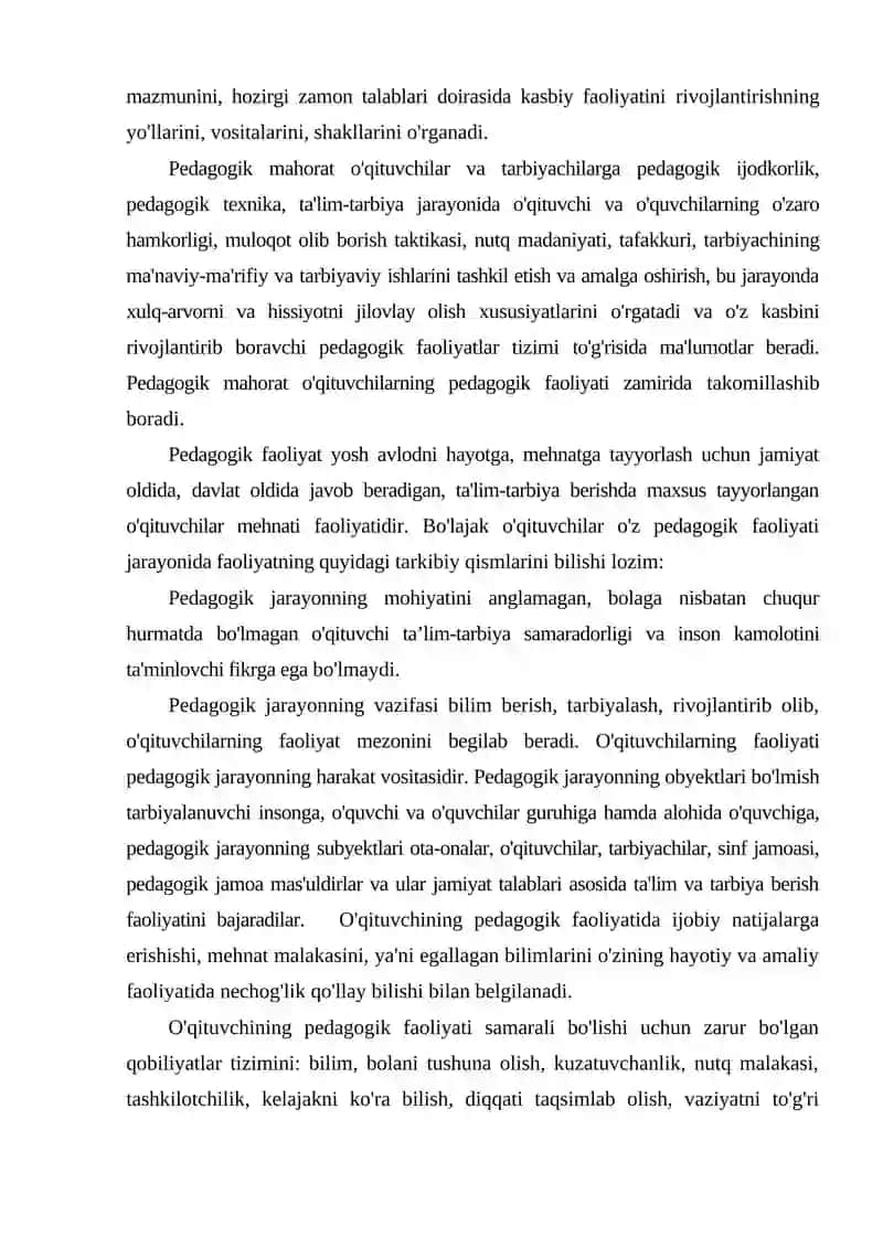 Pedagogik mahorati va uning o'qituvchi faoliyatida tutgan o'rni 4