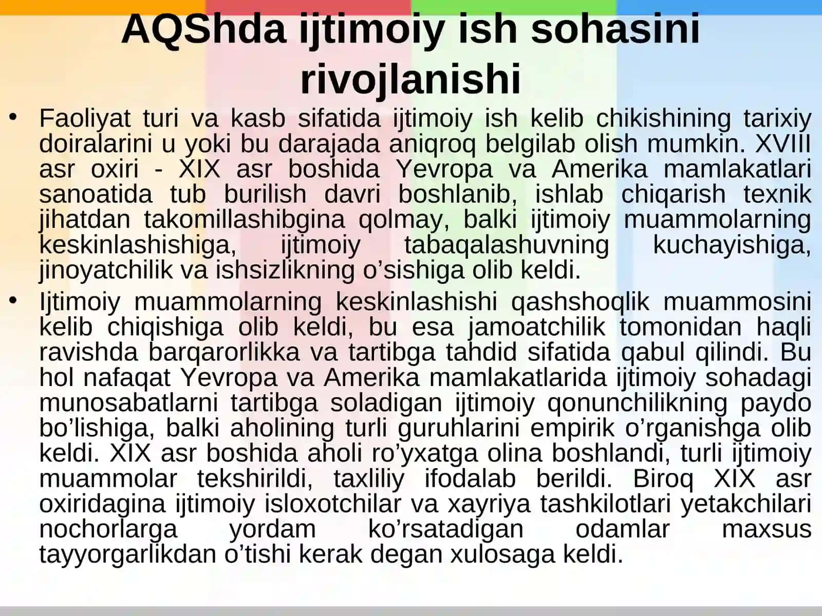 AQShda ijtimoiy ish sohasini rivojlanish va taraqqiyot bosqichlari 4