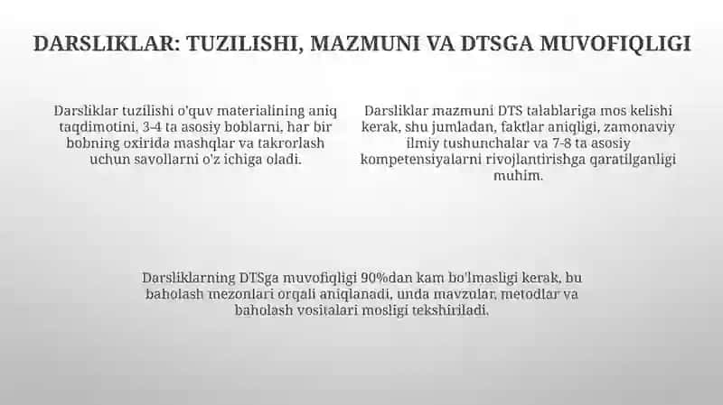 Davlat ta'lim standartlari (DTS) fan dasturi va darsliklar tahlili 4