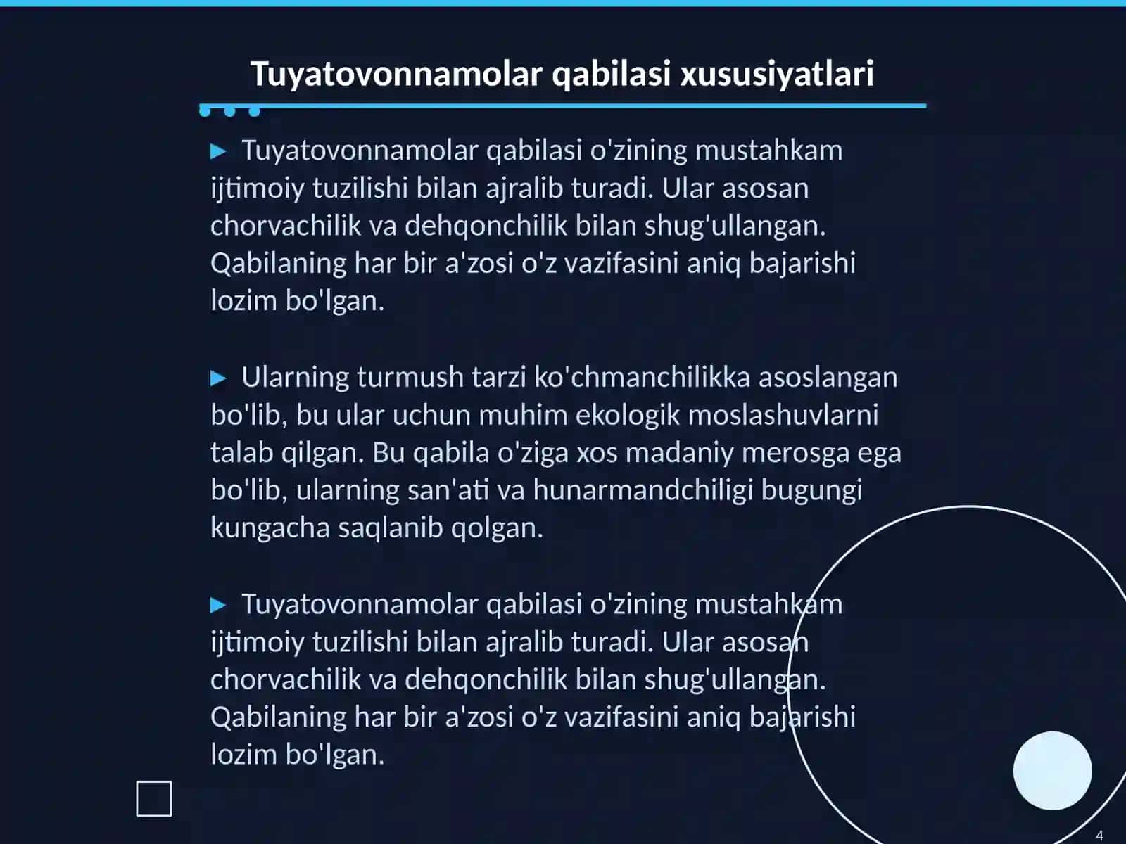 Tuyatovonnamolar qabilasi 4