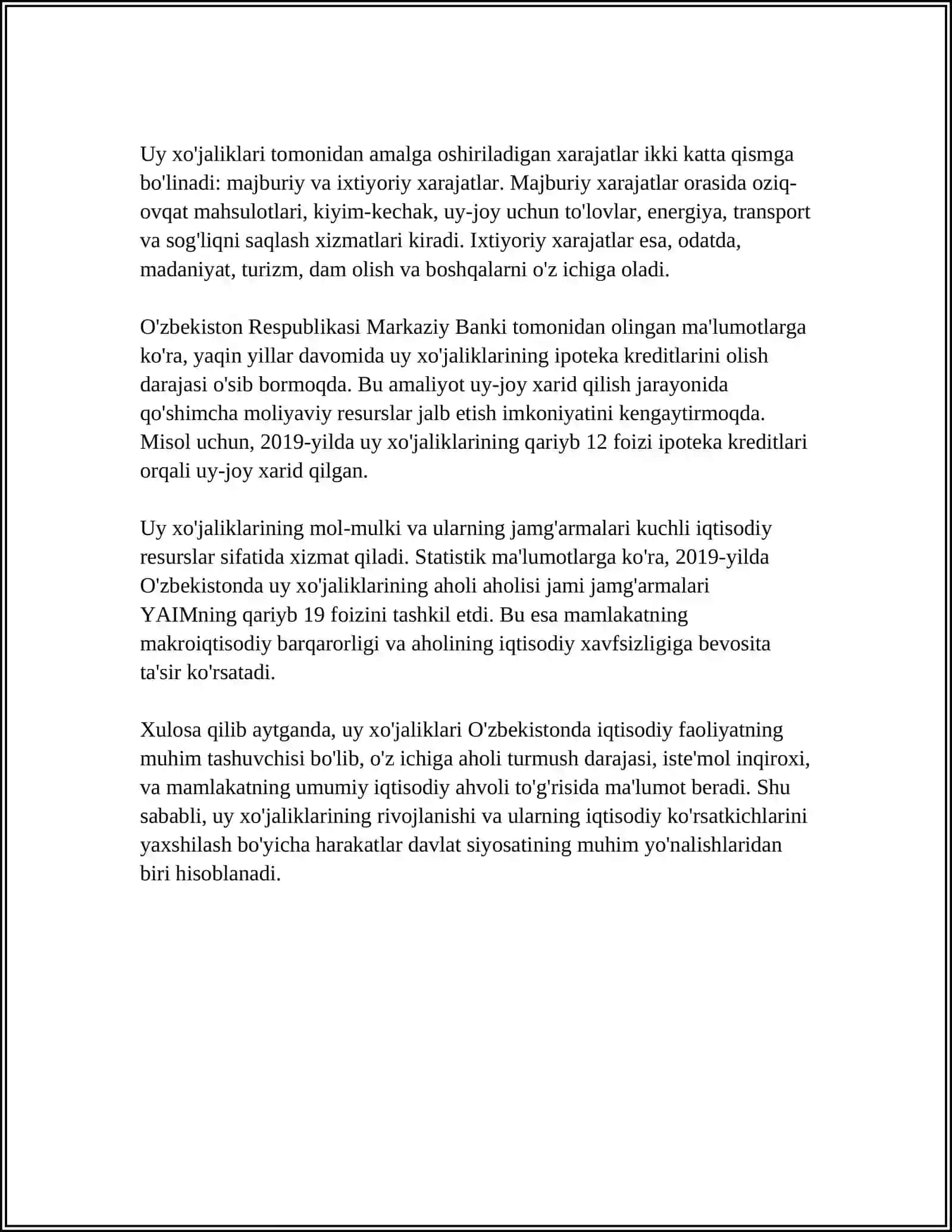 MUSTAQIL ISH Mavzu: UY XO'JALIGI VA UNING TURLARI 4