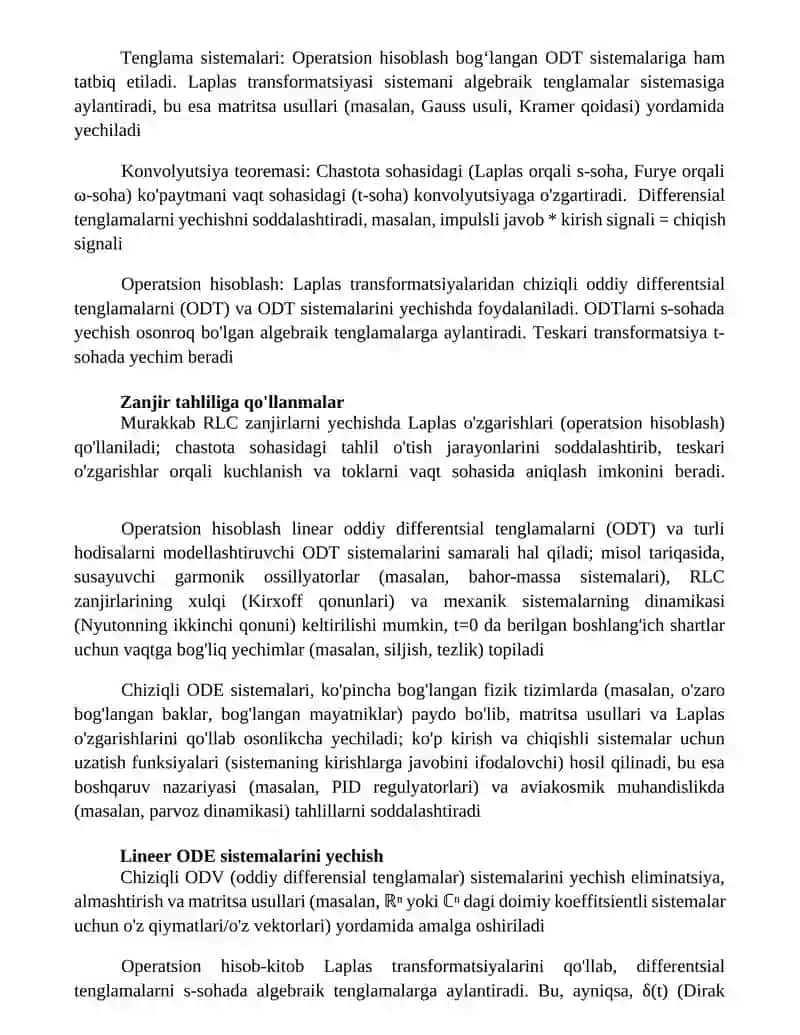 Differensial tenglamalar va tenglamalar sistemasini operatsion hisob 4