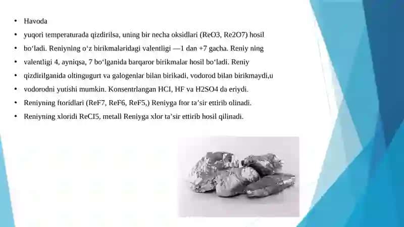Reniy metallini ishlab chiqarish texnologiyalari 4