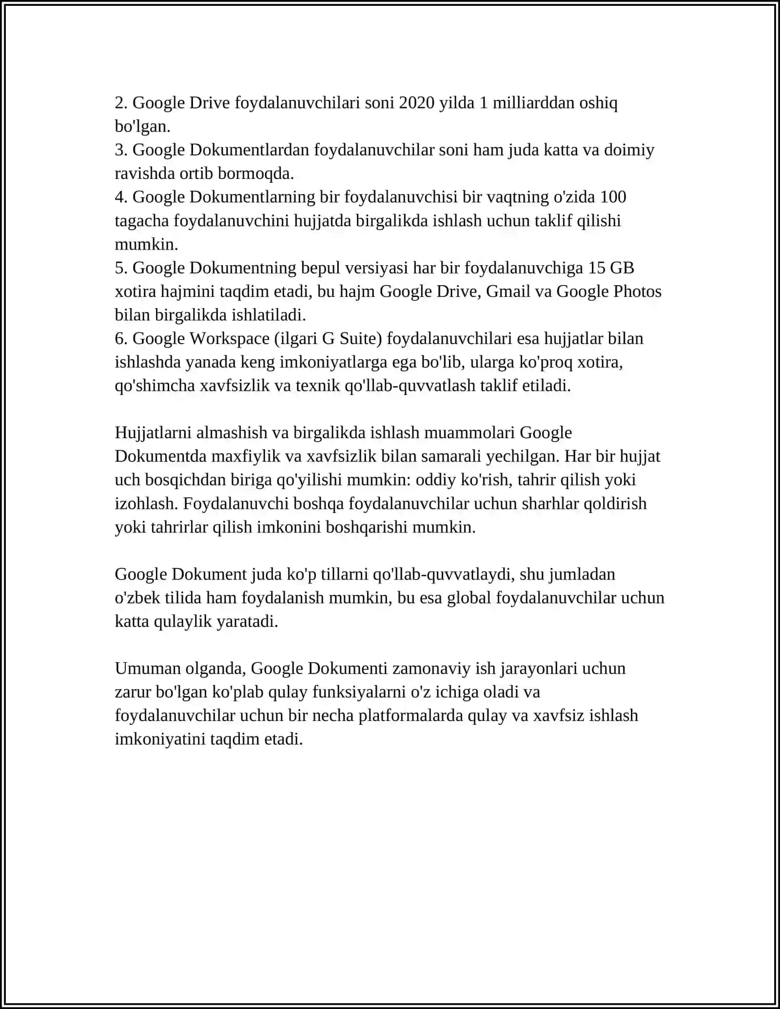 GOOGLE DOKUMENTI YORDAMIDA BULUTLI HUJJAT YARATISH TEXNOLOGIYASI 4