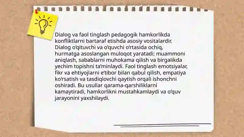 O'qituvchi va o'quvchining pedagogik hamkorligi - pedagogik konfliktlarni xal etish shakllaridan biri 4