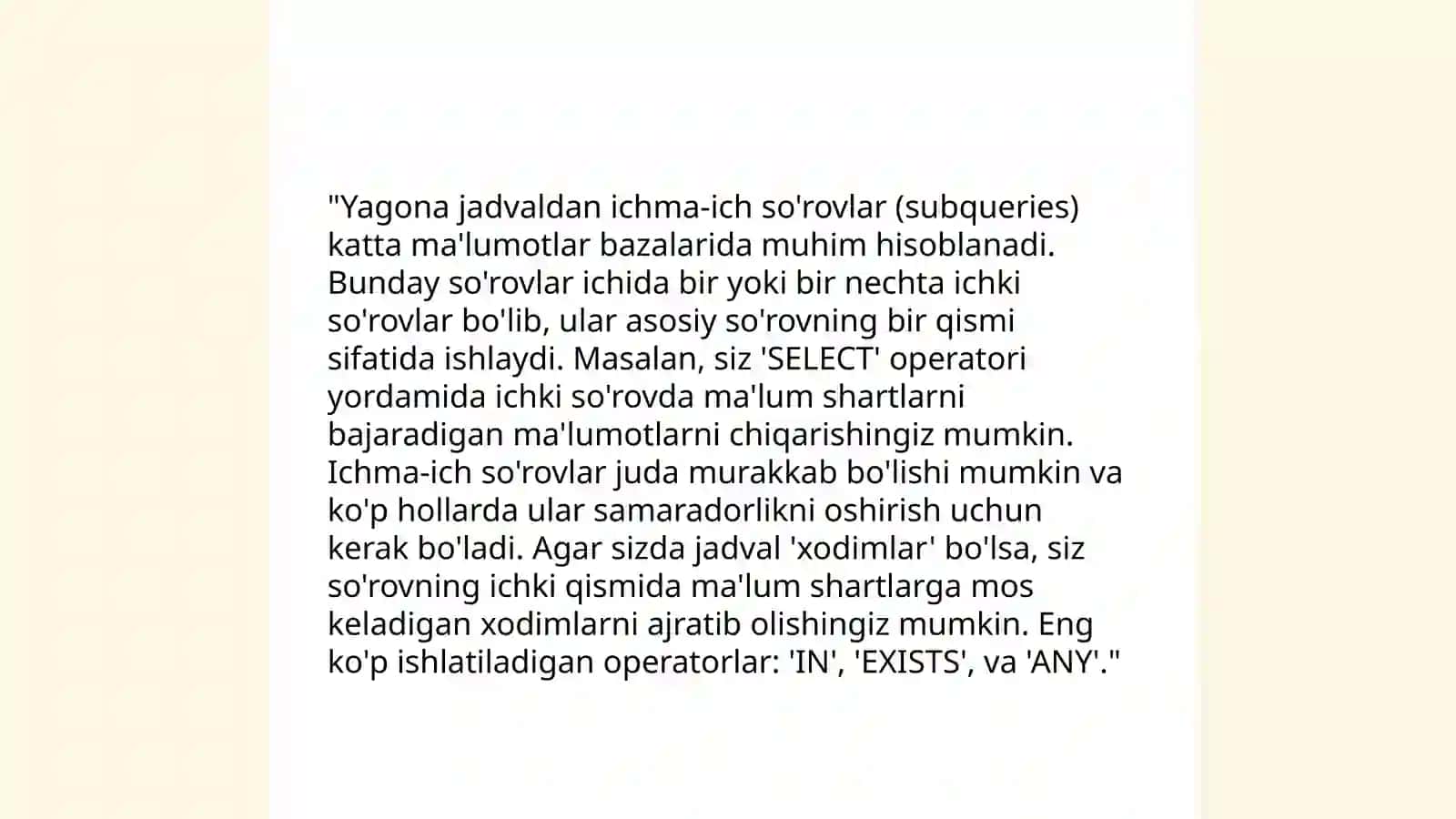 Ichma-ich so'rovlar yaratish 4