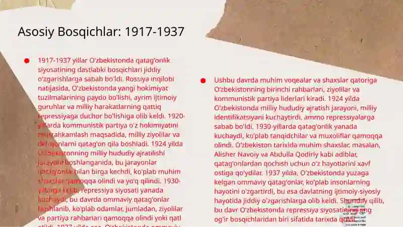 Mustabid tuzum davrida Oʻzbekistondagi qatagʻonlik siyosatining asosiy bosqichlari. 4