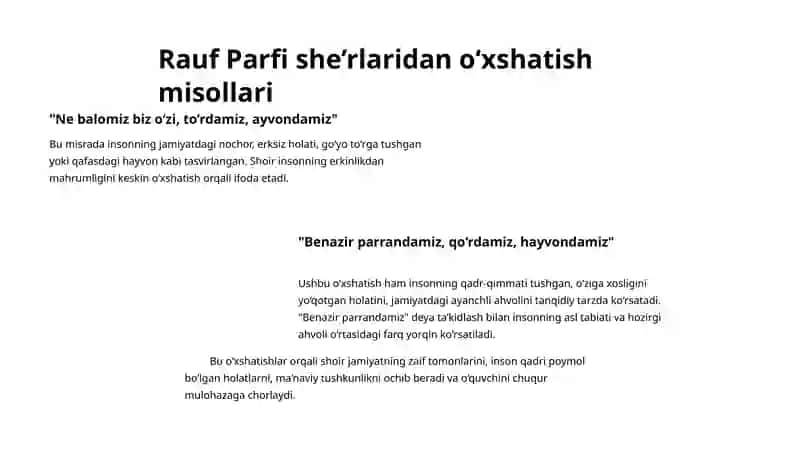 Rauf Parfi she’riyatida o‘xshatishlar uslubiyati 4