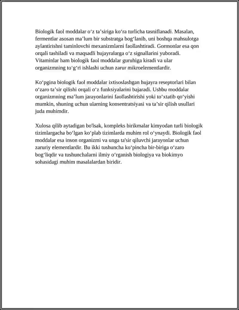 KOMPLEKS BIRIKMALAR BIOLOGIK FAOL MODDALAR 4