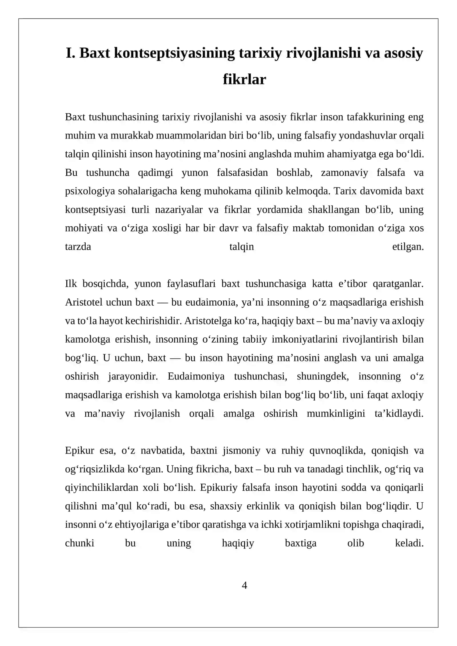 BAXT TUSHUNCHASI: FALSAFIY YONDASHUVLAR 4