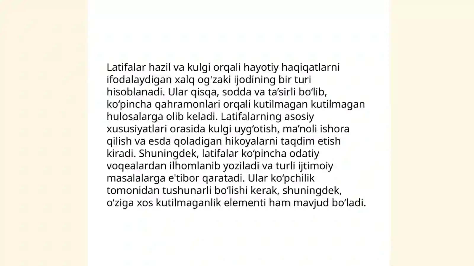 Latifa,lof,askiya janrlarining o'ziga xos janr xususiyatlari 4