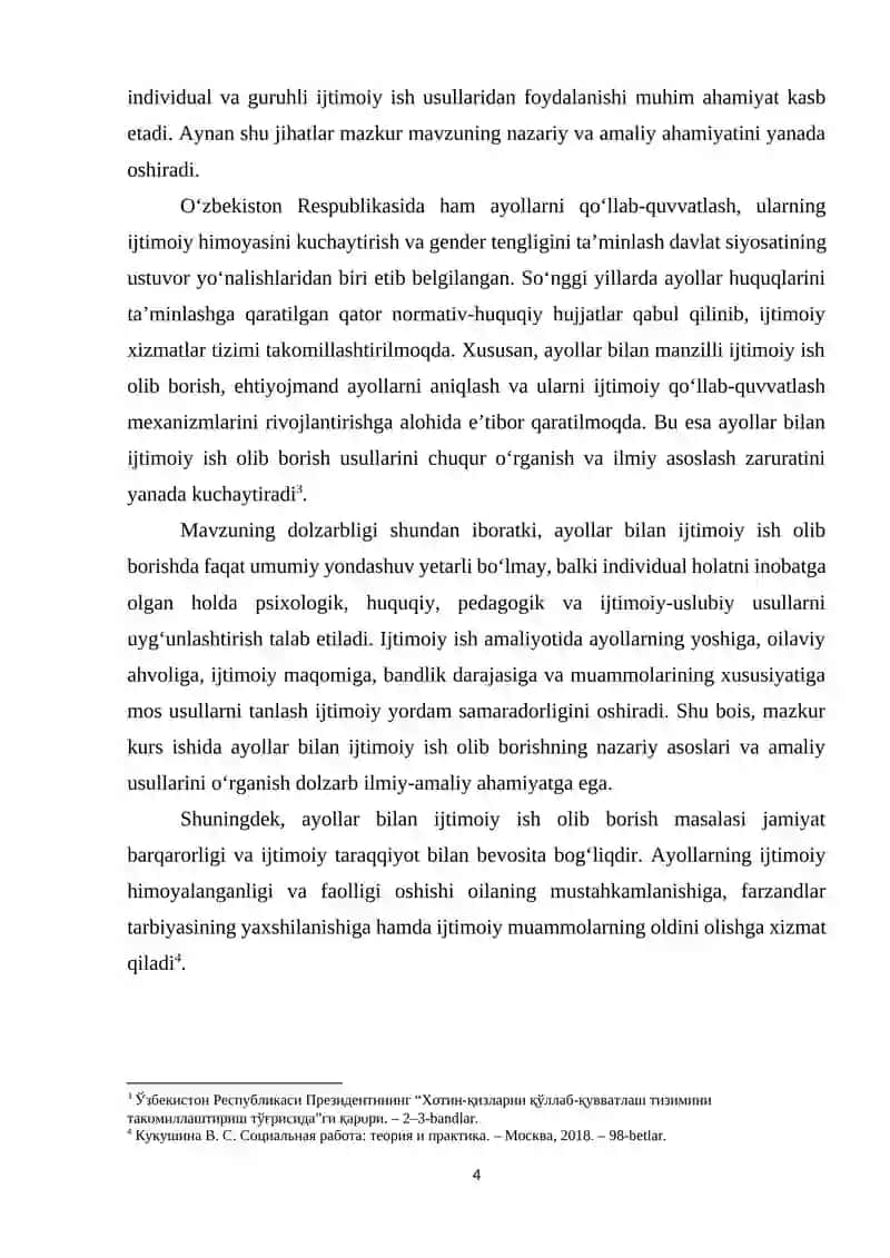 Ayollar bilan ijtimoiy ish olib borish usullari 4