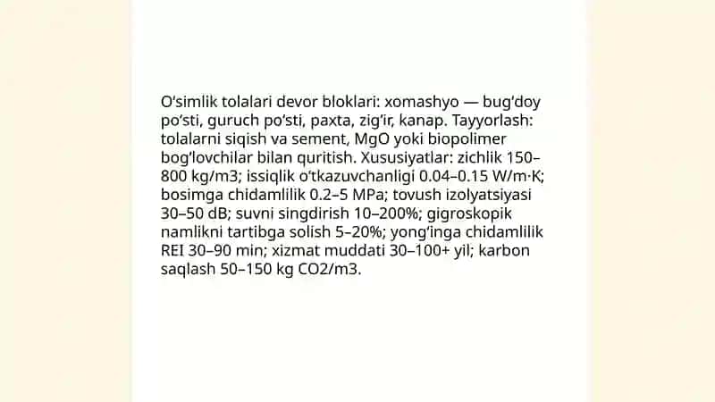 Qishloq xoʻjaligi chiqindilari asosida devorbop materiallar 4