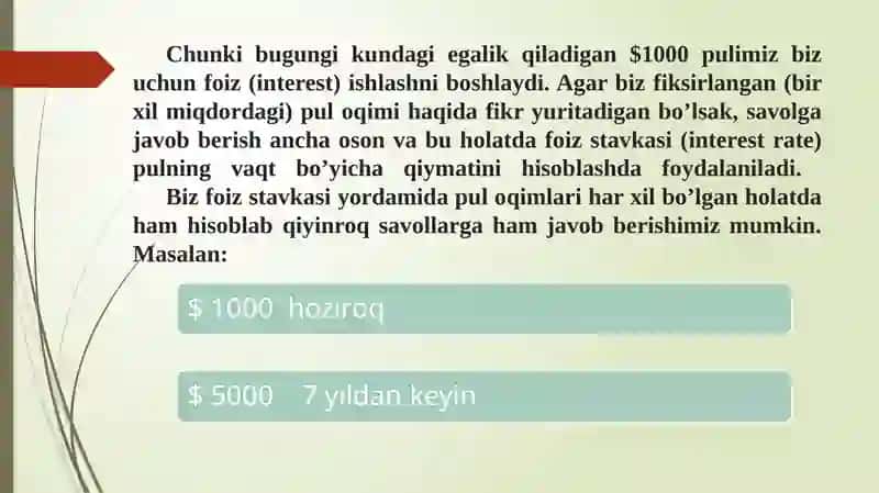Pulning vaqt bo’yicha qiymati 4