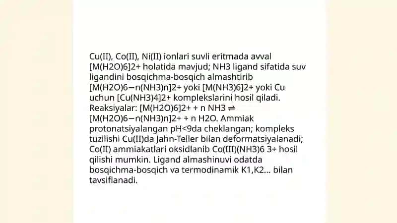 Cu( ll )Co ( ll ) Ni (ll) ammiyakatlarning olinishi va ularni spektrofotometrik aniqlash 4