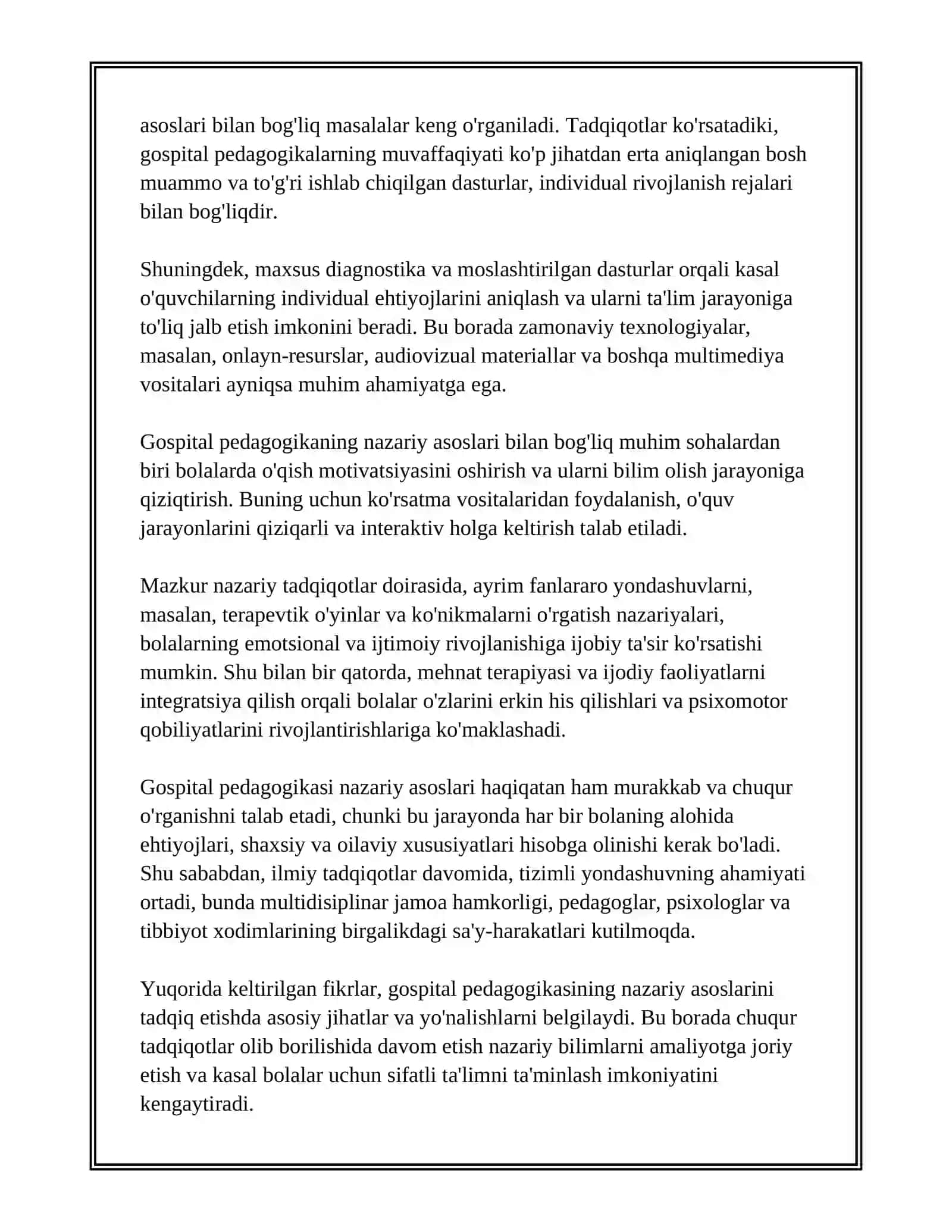 TURLI YO'NALISHDAGI ILMIY TADQIQOTLARDA GOSPITAL PEDAGOGIKA MUAMMOLARINI O'RGANISH 4