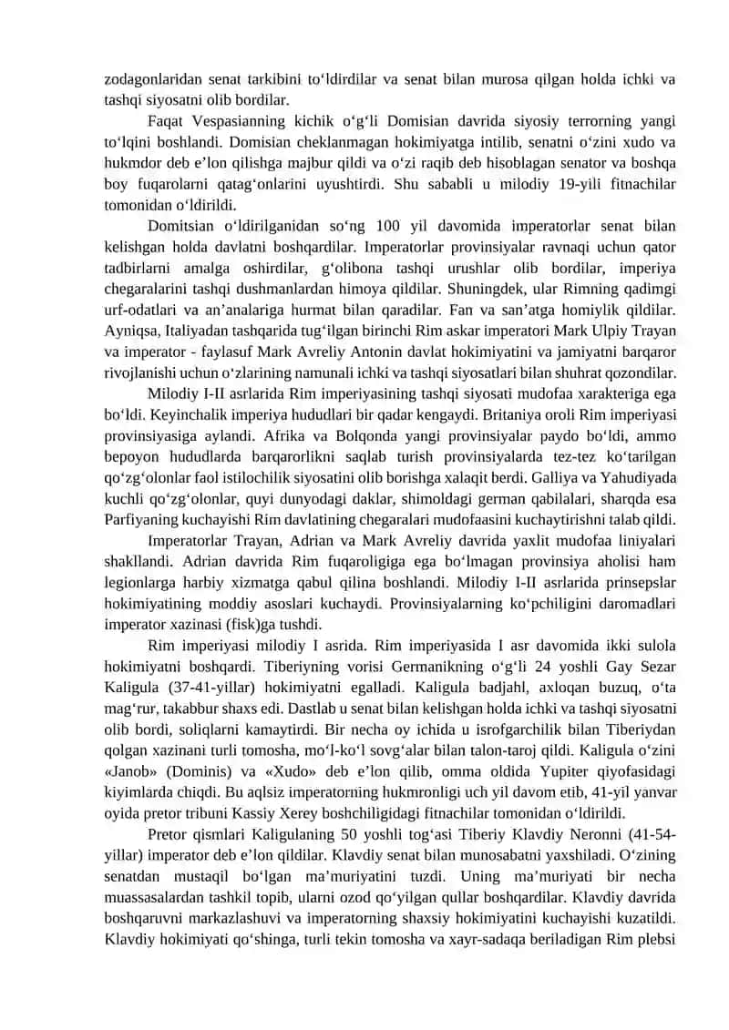 Ma’ruza. Imperiya davrida Rim davlati. 4