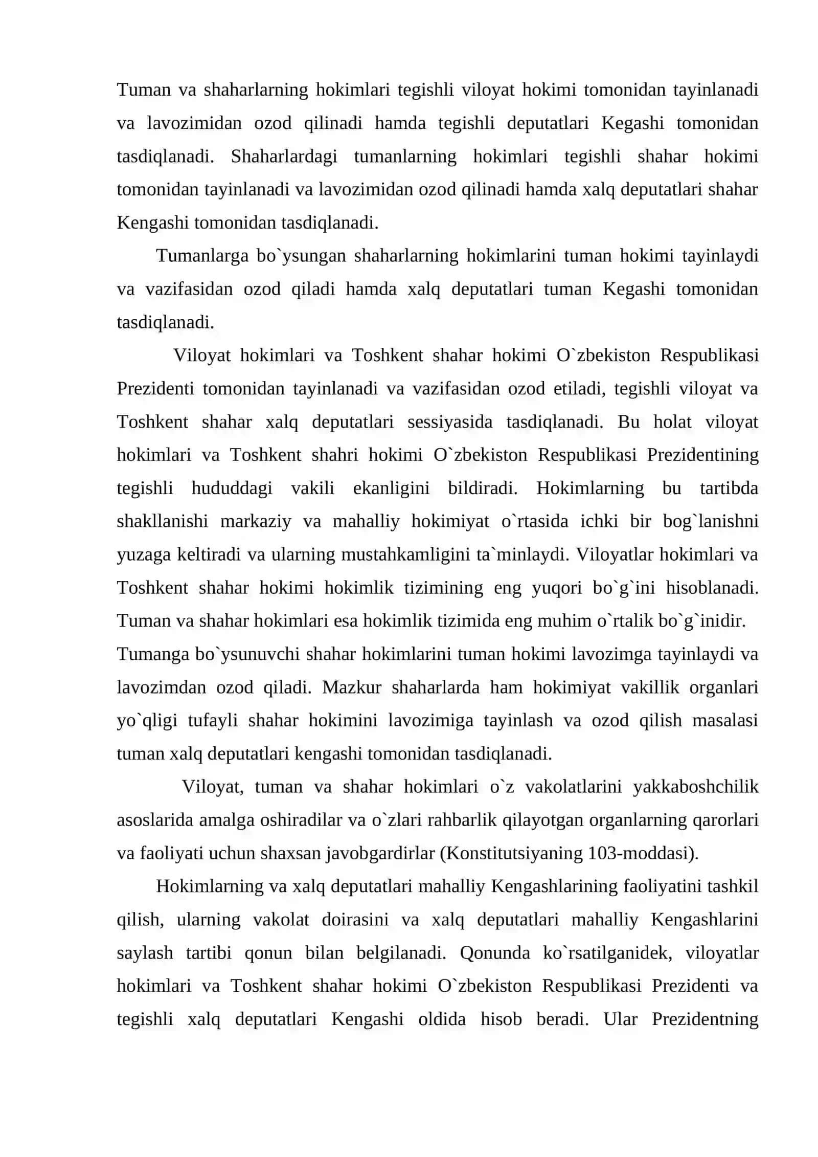 O'zbekistonda ijro etuvchi hokimiyat tizimining tashkil etilishi hamda tarkibiy tuzilishi. O'zbekiston respublikasida sud tizimidagi islohotlar 4